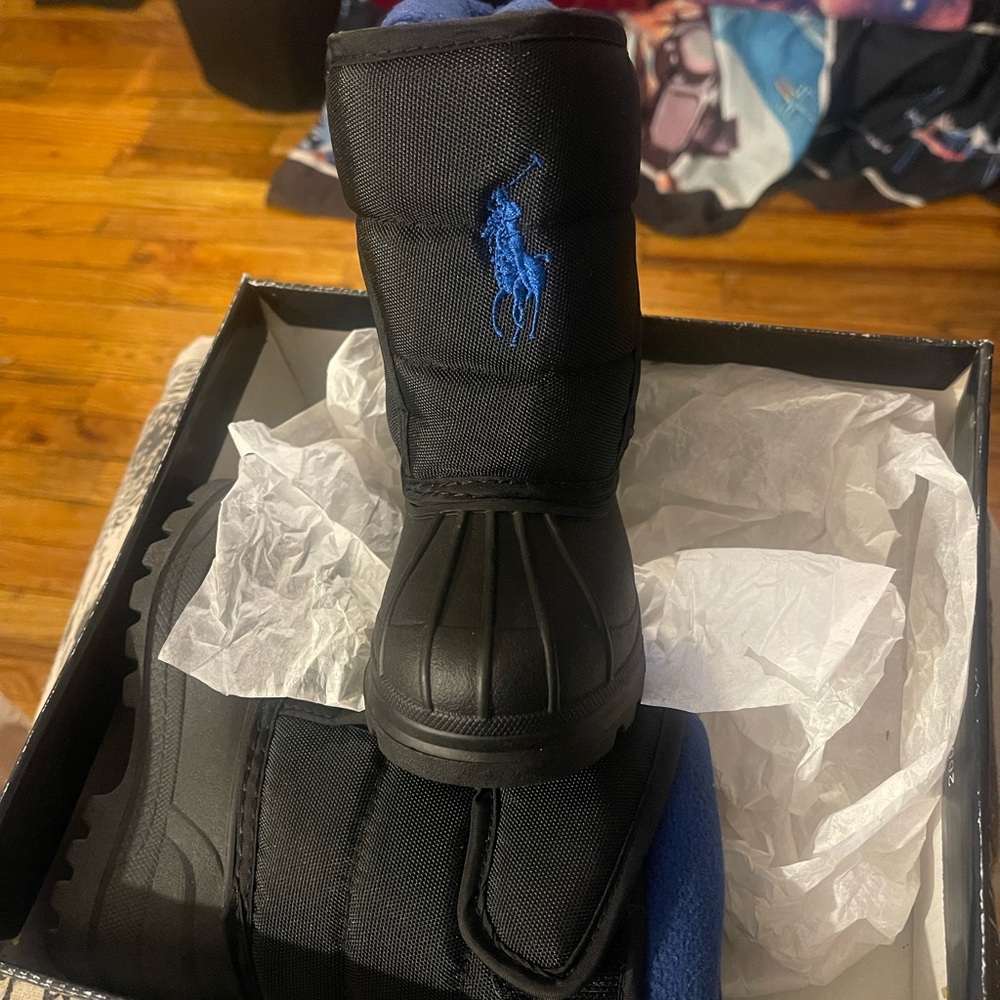 RL Polo Black Boots with Blue Logo for Toddlers Sz. 4 only